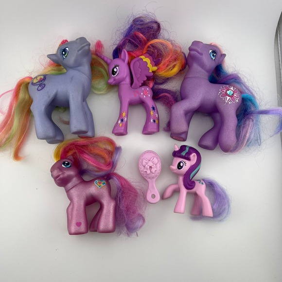 My‎ Little Pony Lot Set of 5-G3 G4 Vintage Toys with Brushable Hair + Pony Brush - Picture 1 of 7